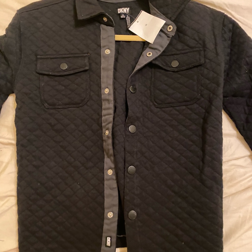 DKNY Black Quilted Shirt Jacket